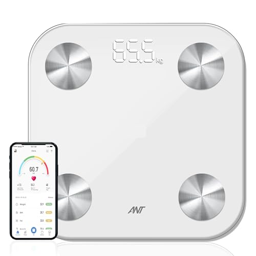 ANT Alpha Smart Scale for Body Weight, App Enabled Digital Bathroom Scale, BMI Weighing Scale, Bluetooth Body Fat Scale, 12 Metrics Supportive Large Display Rechargeable Battery,30M Warranty - Mercury