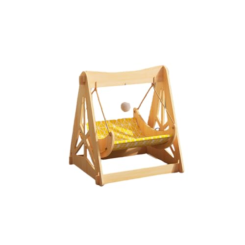 Eiuuioj猫用ブランコ ロッキングベッド 犬小屋 夏用 木製 ハンモック ゆりかご 吊り下げ式 猫用ハウス ソファー リクライニングチェア 休憩 睡眠 日光浴 遊び アクティビティ オールシーズン ユニバーサル (三角形,イエロー)