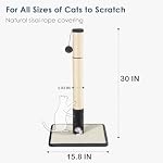 30 in Tall Cat Scratching Post,Thick Natural Sisal Scratcher with 15.8" Large Sisal Base, Interactive Hanging Pom-pom Ball & Plush Mouse Toy, Stable Cat Furniture of Indoor Cats - Image 2