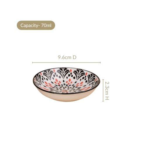 Image of Nestasia Set of 8 Small Ceramic Plates (70ml Each) | Floral Mandala Microwave & Dishwasher Safe Serving Dishes | Ideal for Appetizers, Dips, Prasad, Desserts, Sweets, Snacks and Gifting (Red & Blue)