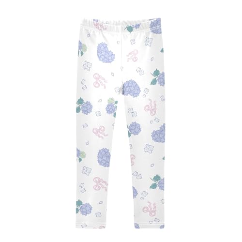 Heart Hydrangea Girls Leggings,Workout Leggings for Girls Toddler Athletic Leggings Size for 3-10T