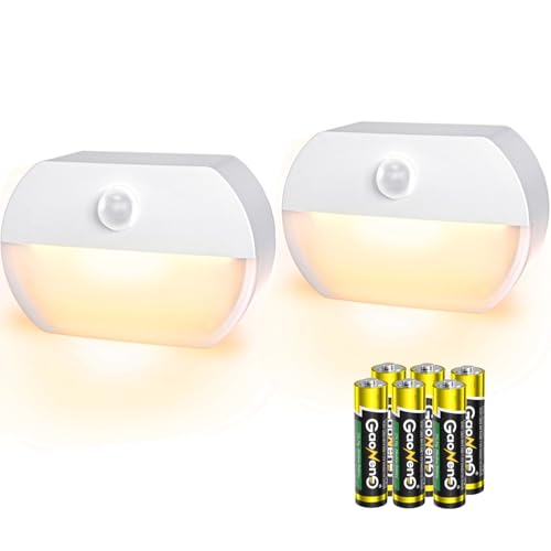 LED Nachtlicht mit Bewegungsmelder batterie kinder Bewegungslicht mit Batterie Indoor Treppenbeleuchtung Auto EIN/AUS Sensor Licht Für Flur Bad Schlafzimmer Orientierungslicht Warmes Weiß (2)