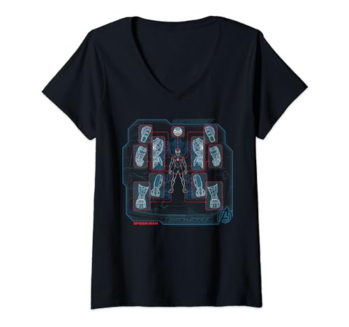 T-shirt Spider-Man Avengers femme col v avec motif armure mécanique