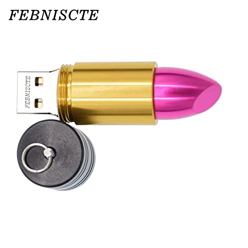 Febniscte Portable Usb Flash Drive 64Gb Fashion Metal Lipstick Shape Style Usb2.0 Memory Stick Pen Drive Data Storage Device Pendrive With Key Ring #TOP2