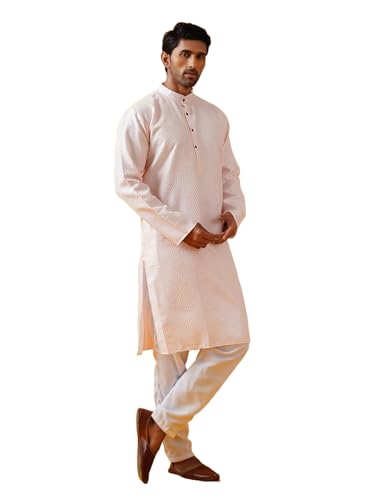 Image of SOJANYA (Since 1958 Men's Silk Bend Krochet Thread Embroidered Kurta with White Pyjama