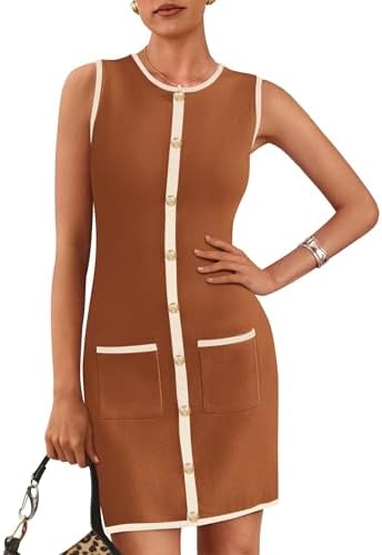 KIRUNDO Women's Work Business Casual Dress 2025 Summer Cocktail Semi Formal Office Elegant Classy Knit Color Block Dresses