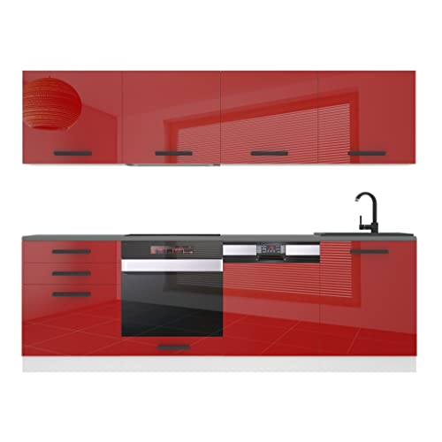 Belini Alice Cuisine Équipée Complète - Meubles 240 cm Sans Plan de Travail, Rouge Très Brillant