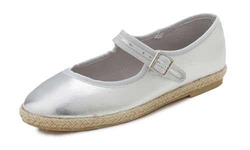 Feversole Womens Wedge Sandals,Espadrille compensée végétalienne pour Femme Wedge Argenté Mary Jane 39 EU