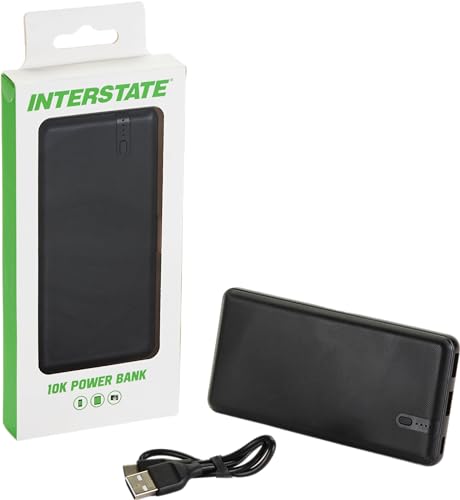 Image of Interstate Batteries 10K Power Bank, 10,000mAh Battery Pack, Compact Travel-Ready Portable Charger, 5V, 10Ah High-Speed Charging for Cell Phones, Electronics, Emergencies (LED, USB Input and Output)