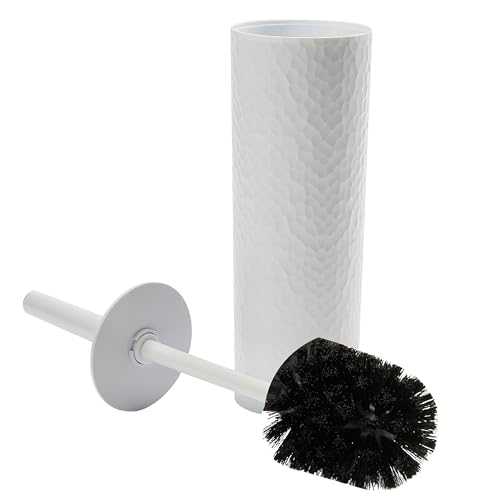 Image of Bath Bliss Toilet Brush | Hammered Textured Design | 360 Degree Bristle Brush | Bathroom Cleaning | Contemporary Design | White