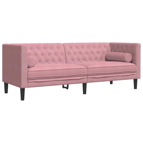 vidaXL Chesterfield Sofa mit Nackenrollen 3-Sitzer, Couch mit Armlehnen Rückenlehne Stützbeine, Polstersofa für Wohnzimmer, Couchgarnitur, Rosa Samt vidaXL Chesterfield Sofa mit Nackenrollen 3-Sitzer, Couch mit Armlehnen Rückenlehne Stützbeine, Polstersofa für Wohnzimmer, Couchgarnitur, Rosa Samt