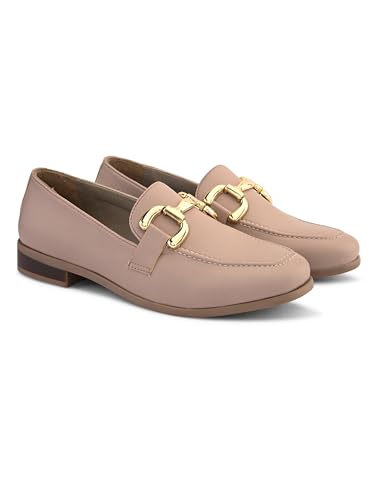 Image of San Frissco Women's Loafers | Solid Round Toe Slip-On Shoes for Women PU Moccasins with Horsebit & Buckle | Comfortable $ Lightweight for Casual, Office & Daily Use