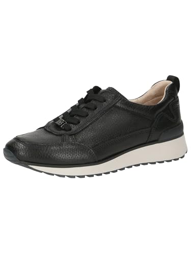 CAPRICE Damen Sneaker flach aus Leder mit Schnürsenkeln, Schwarz (Black Deer), 41 EU