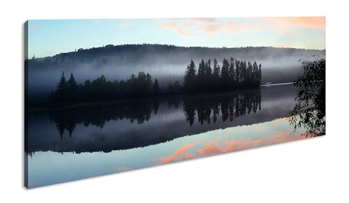 Impresionante paisaje con montañas panorámico 80 x 40 cm como lienzo, diseño listo enmarcado en marco de madera auténtica, impresión digital de alta calidad con marco