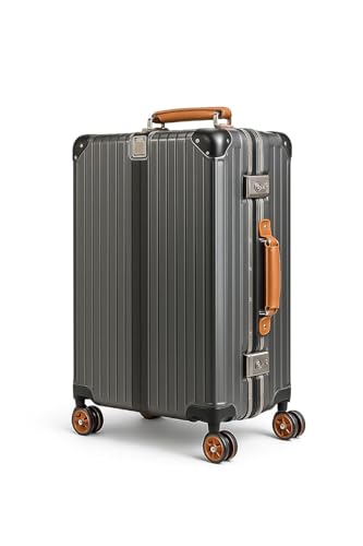 MechHeaven Premium Hardside Carry-On Luggage, 20" and 24" and 28", Aluminum Frame, Spinner Wheels, Pre-Installed Hook Design (Silver paired with Brown, Large)