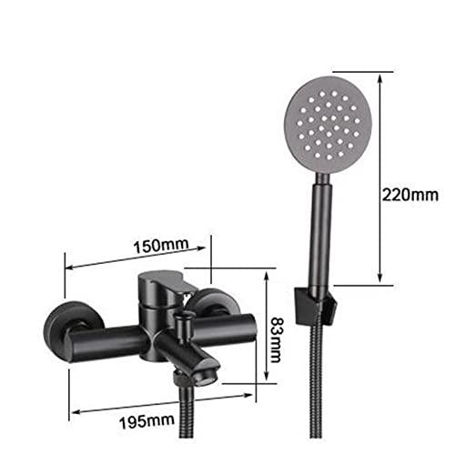 Robinets de bain muraux avec douchette acier inoxydable noir mat