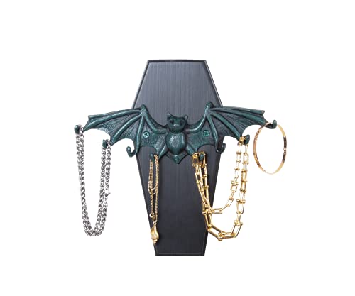 Coffin Bat Holder for Keys & Jewelry by VÃ¶n Goth + Funk - Pack of 1 - Spooky Gothic Home Decor for Kitchens & Bedrooms - Pure Cast Iron - Wall Adhesives & Screws Included
