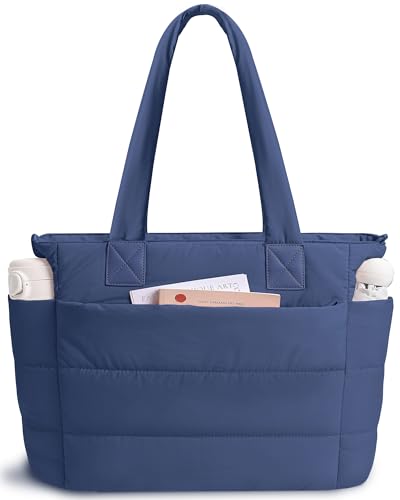 Image of Puffer Tote Bag for Women Quilted Nurse Bag Lightweight Work Bag for Teacher Travel Handbag with Multiple Pockets