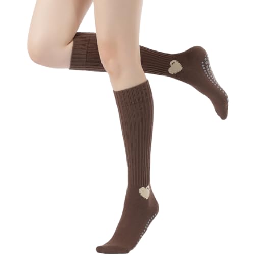 Image of Verdancy Yoga Pilates Socks with Grips for Women Ribbed Knee Highs Non Slip Cushioned Over the Calf Socks for Barre Ballet