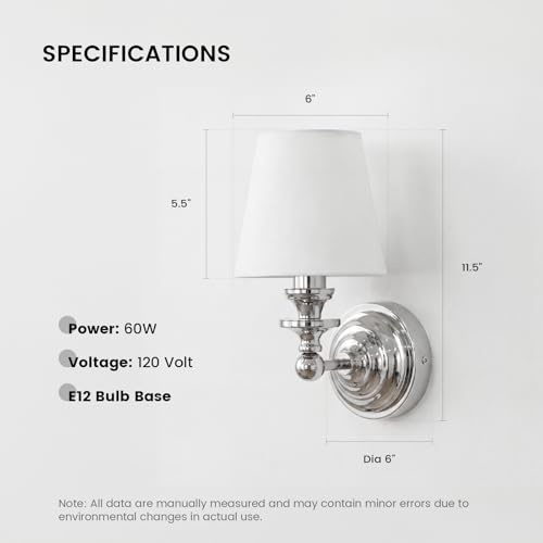 Image of Antique Linen Shade Wall Sconce- Brass Finish Base and Conical Fabric Shade Wall Light Fixture for Bathroom, Bedroom, Dining Room and Entryway(6.5 inch D x 11.5 inch H Chrome)