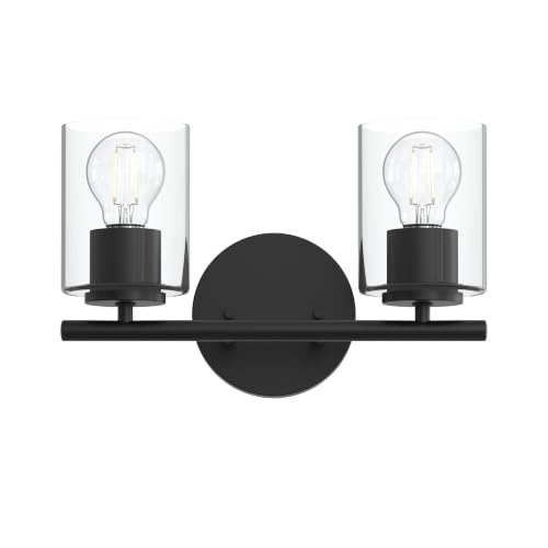 Image of Progress Lighting Replay 13 Inch 2-Light Vanity Light, Transitional, Black with Clear Glass Shades, (7.875 inch H x 13 inch W x 6 inch D), P300582-031