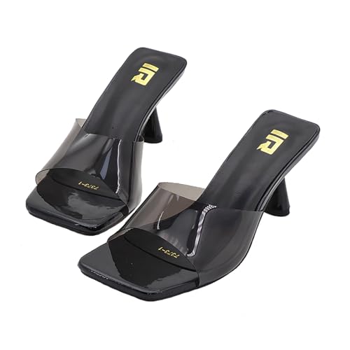 Women's Clear Strap Square Toe Stilettos Sandals Slip-on Sexy Jelly Color Comfortable Open Toe High Heels Mules for Summer Party Prom Date Dress Slides