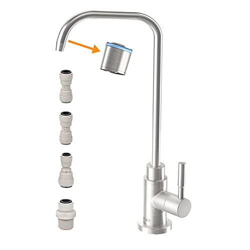 water filter spout brushed - FUOE Drinking Water Faucet Fits Reverse Osmosis Units or Water Filtration System 100% Lead-Free SUS304 Stainless Steel Square Non-Air Gap Water Filter Faucet for Kitchen Bar Sink (Satin Nickel)