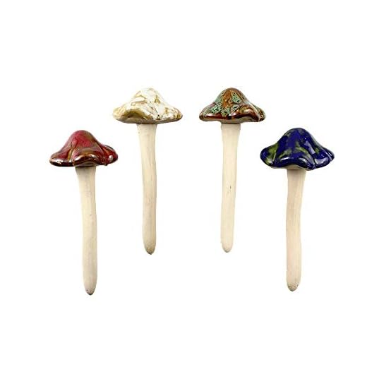 Danmu Garden Decor, 4pcs (Random Color) Ceramic Mushroom for Garden, Yard, Fairy Garden - Lawn Ornament Décor, Pottery Ornament 4.52" in Height