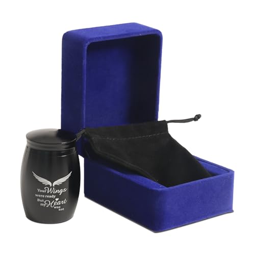 Image of Black Small Keepsake Urn for Ashes Adult Male /Man /Dad /Father | 2.7 inch Mini Urns for Human Ashes - Token Sharing Mini Memorial Urn with Velvet Bag and Case