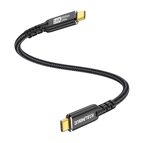 Image of ZeroneTeck USB4 80Gbps Cable for Thunderbolt 5 /4, 1Ft | 240W Fast Charging, 120Gbps Bandwidth, Dual 8K /Triple 4K Display, for Laptop, iPhone 17 /16, USB-C Monitor, Docking & SSD