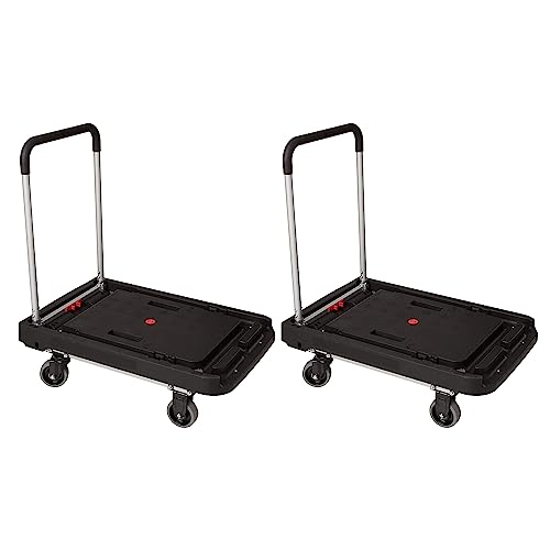 Magna Cart FFXL Folding Platform Transport Cart with Rubber 360-Degree Rotating Wheels, Telescoping Handle, and 500 Pound Capacity (2 Pack)