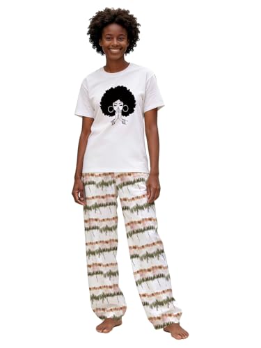 Image of Black History Pajamas, Graphic Matching Sets for Women, Magic Afro American Natural Hair Vintage Melanin T-Shirts and Pants