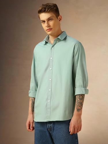 Image of Dennis Lingo Men Cotton Solid Slim Fit Casual Shirts