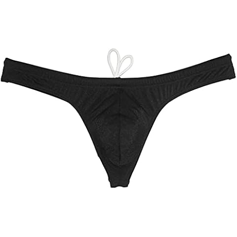 JAXFSTK Men's Swim Briefs Sexy Bikini Swimsuit Thong Drawstring Swimwear Solid Shiny Swimming Black L Cover