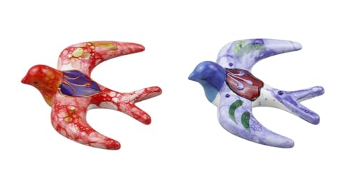 ceramicas basas GOLONDRINA AMAPOLA Decoración Artística, Diseño Multicolor en Rojo o Azul, 10x10 Centímetros, Estilo Abstracto (azul)
