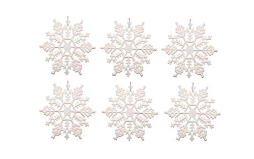 Kipokalor Plastic Snowflake Ornaments, 24pcs 3-Inch Sparkling Iridescent Glitter Decorations With String Hanger for Crafting and Embellishing (White)