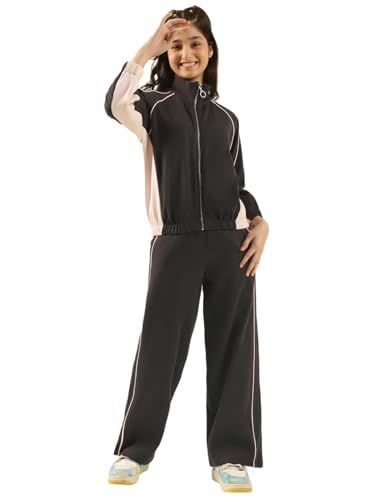 Image of Li'l Tomatoes Girls Fleece Tracksuit Set| Winter Hooded Full Zip Sweatshirt with Track Pants| Soft Plush Casual Co-Ord Set for 9-16 Years