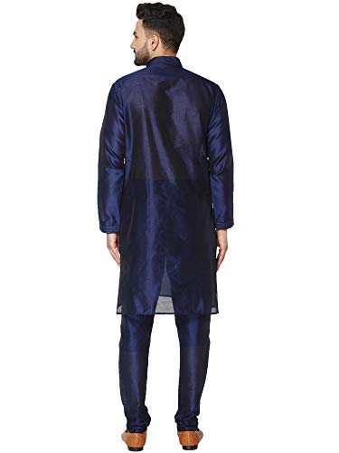 SKAVIJ Men's Art Silk Thread Work Kurta Pajama Set Woven Design Embroidered Festive Ethnic Dress2