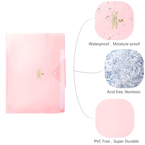 Skydue Pasta de arquivo expansível com 5 bolsos com fecho de pressão A4 e organizador de papel sanfo