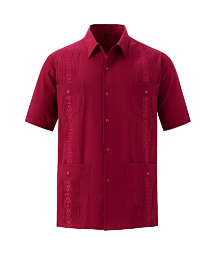 MAXJON Mens Short Sleeve Button-Down Guayabera Shirts for Men Cuban Embroidered Pleats Beach Shirts…