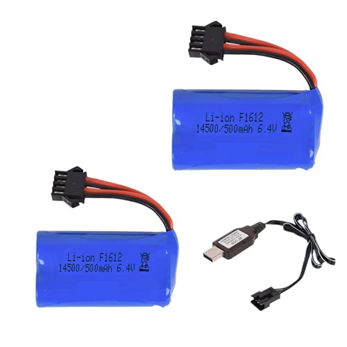 HYF 2 Pcs 6.4V 500mAh SM4P Plug Lithium Battery with USB Charging Cable for RC Toys Electric Robot Toy Drone Study Machine