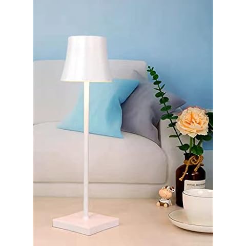 Cordless Table Lamp Rechargeable, IP54 Waterproof Battery Operated Table Lamp with Touch Switch, Design for Indoor and Outdoor, Bedroom, Restaurants, Buffet, Bars, White Cover