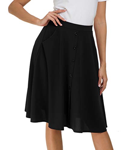 Afibi Women'S High Waisted A Line Pleated Midi Skirt Button Front Skirts With Pocket thumb #4