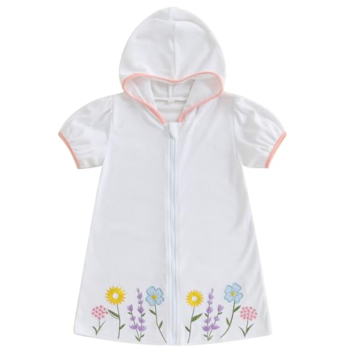 Mubineo Toddler Girl Short Sleeve Swimsuit Cute Beach Dress Flower Cover Ups Ruffle Bathing Suit Cover Up Kids Swimwear (White, 18-24 Months)
