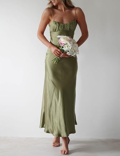 Satin Spaghetti Strap Backless Ruched Twist Cocktail Dresses for Women Silk Open Back Cut Out Midi Dress Wedding Guest3