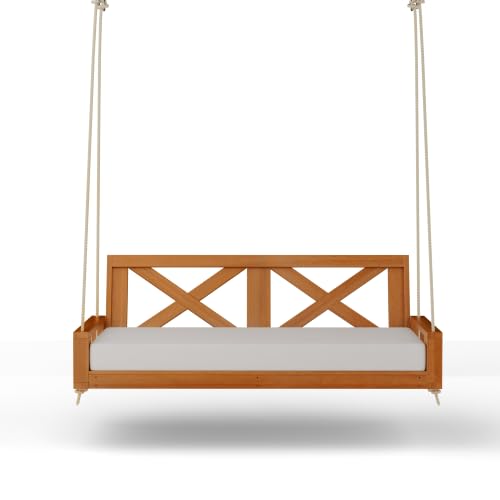Image of Malvern Twin Wood Porch Swing Bed in Cedar Stain, Amish Handcrafted Daybed Style Swing