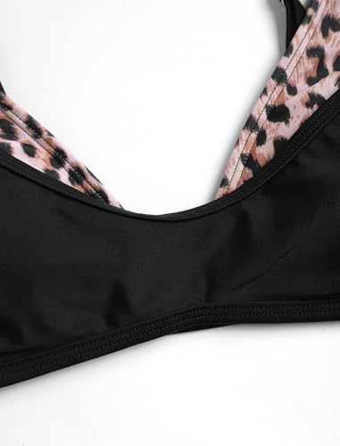 Image of ZAFUL Women's Polka Dot Bikini Set Double Layer Halter Swimsuit Colorblock Side Tie 2 Piece Bathing Suit