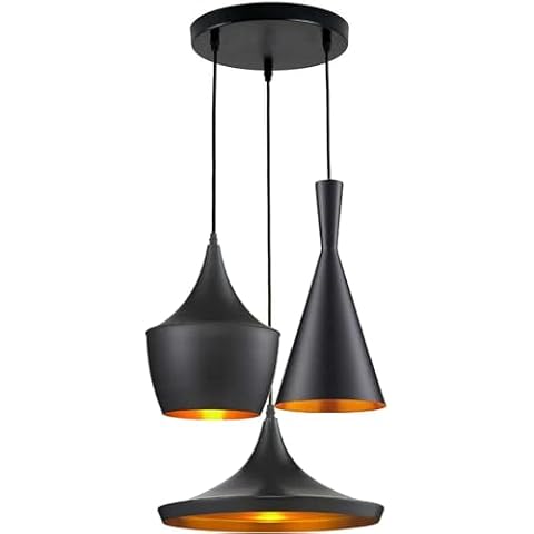 DC Voltage Three Head Hanging Cluster Pendant Light Fixture E27 Base Different Shape of Metal Shades Adjustable Cable Cover