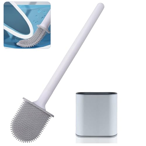 SHOPPOFOBIX ToiletBrush, Silicone Water Drop Toilet Brush and Holder Set, Wall Mounted Deep Cleaning Toilet Bowl Brush for Bathroom ToiletBrush and Holder Set