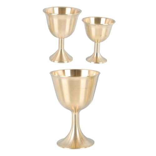 Cabilock 3pcs Brass Wine Glass Temple Offerings Retro Goblet Retro Wine Cup Temple Holy Cup Goblet Viking Chalice Communion Royal Chalice Wedding Decor Decoration Copper Golden